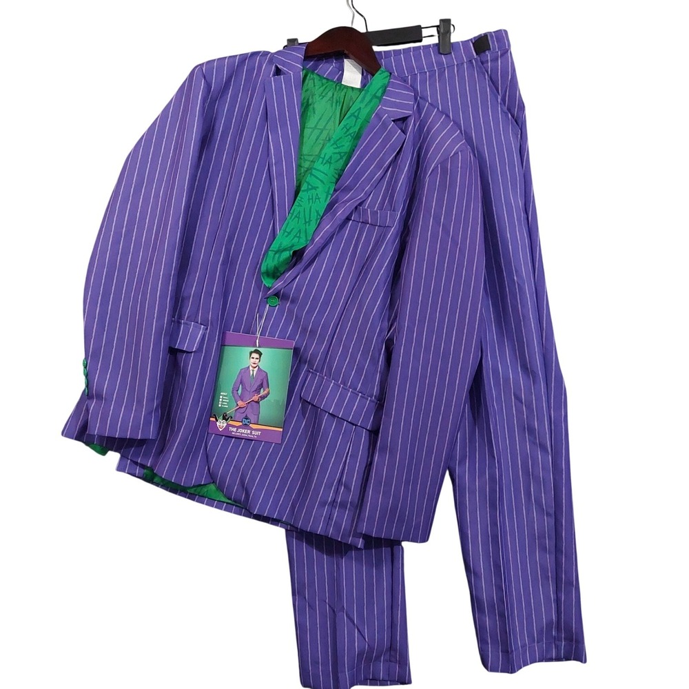 The Joker Suit Men Large Purple Pinstripe DC Costume 3pc Spirit Halloween Batman